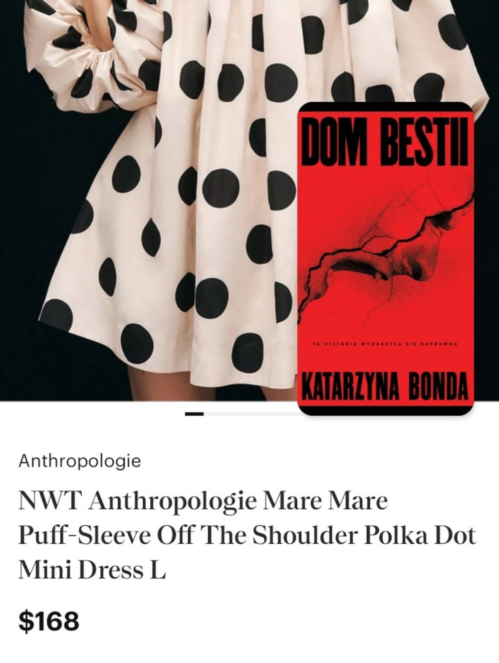 Anthropology Mare Mare Off-Shoulder Polka Dot Puff Sleeve Dress XL - Picture 12 of 12
